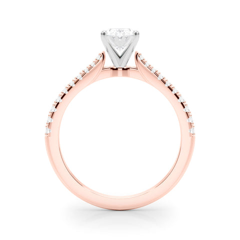 Rose gold Oval Cut Solitaire Diamond Engagement Ring with Pave Band and Four-Prong Setting