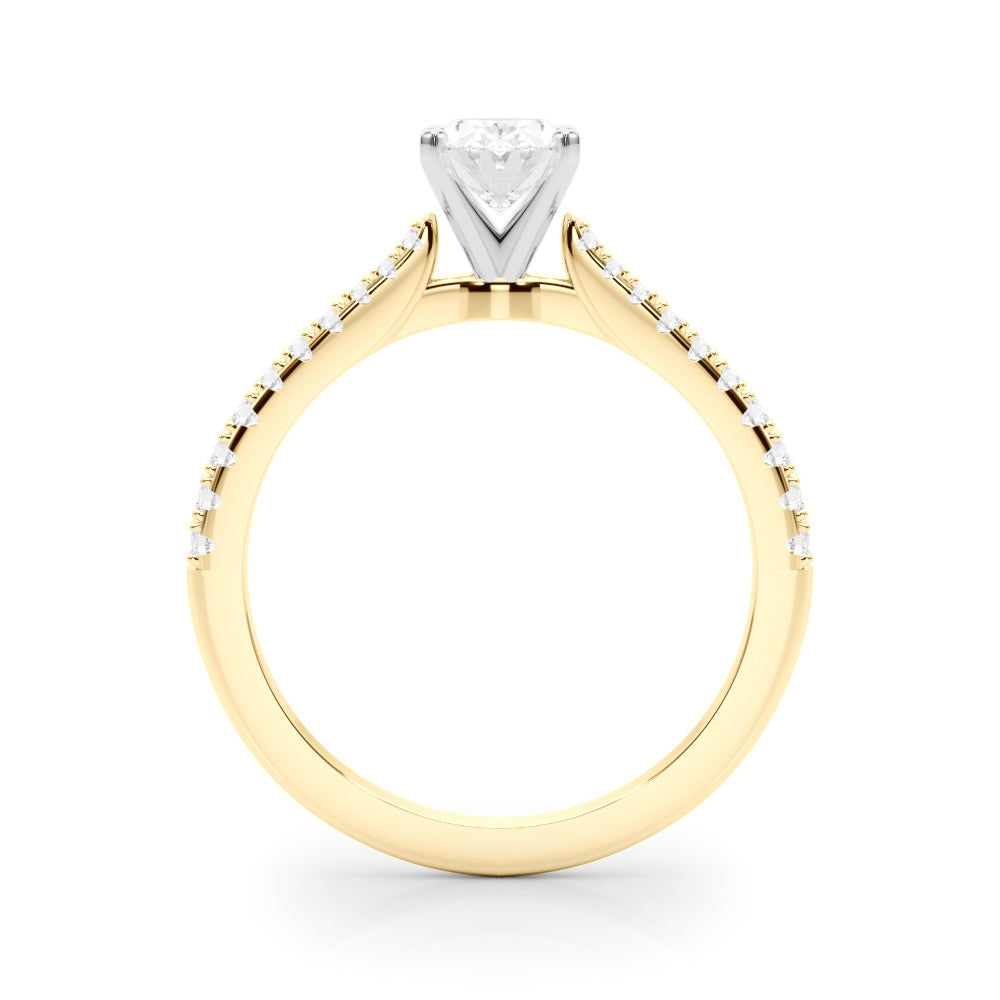 Yellow gold Oval Cut Solitaire Diamond Engagement Ring with Pave Band and Four-Prong Setting