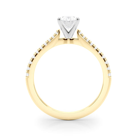 Yellow gold Oval Cut Solitaire Diamond Engagement Ring with Pave Band and Four-Prong Setting