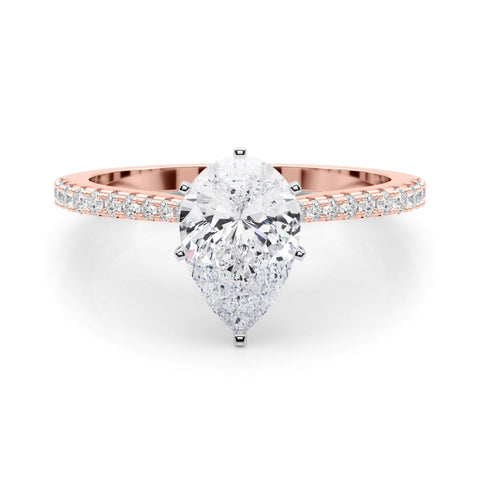 Rose gold Pear Cut Solitaire Diamond Engagement Ring with Pave Band and Four-Prong Setting