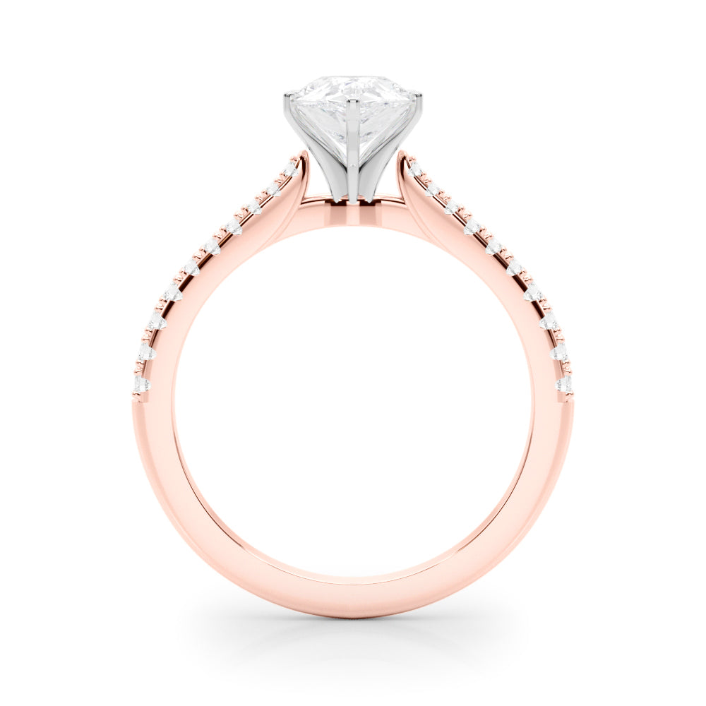 Rose gold Pear Cut Solitaire Diamond Engagement Ring with Pave Band and Four-Prong Setting