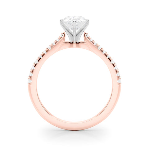 Rose gold Pear Cut Solitaire Diamond Engagement Ring with Pave Band and Four-Prong Setting
