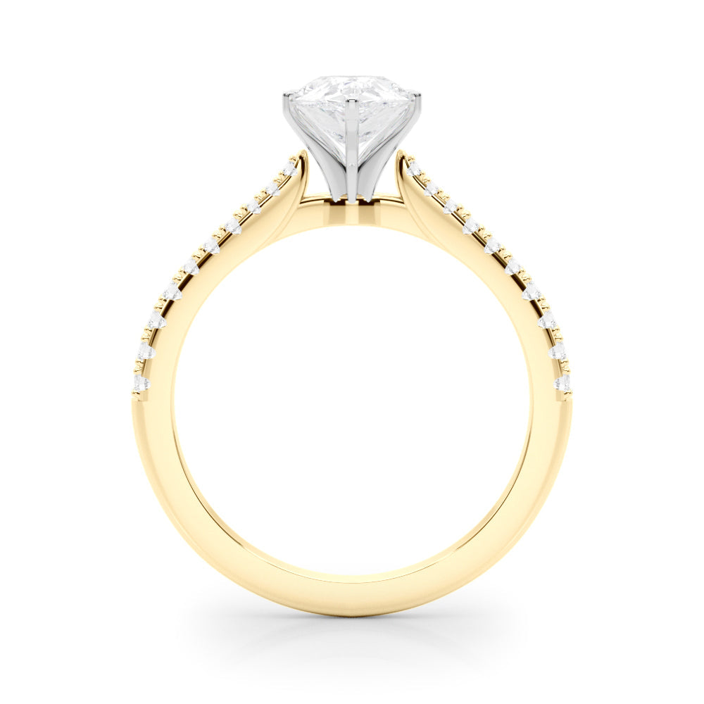 Yellow gold Pear Cut Solitaire Diamond Engagement Ring with Pave Band and Four-Prong Setting
