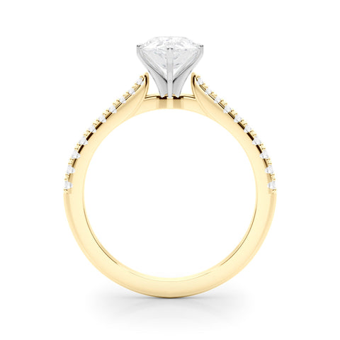 Yellow gold Pear Cut Solitaire Diamond Engagement Ring with Pave Band and Four-Prong Setting