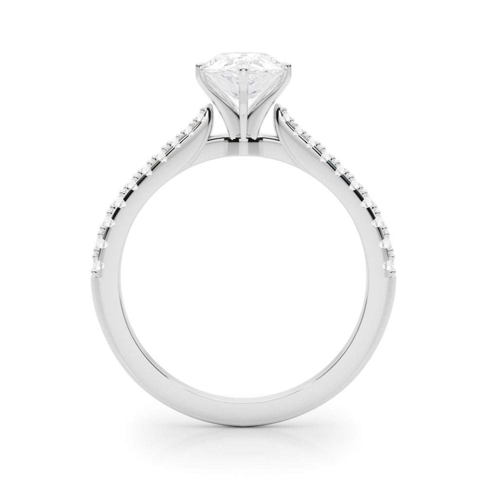 White gold Pear Cut Solitaire Diamond Engagement Ring with Pave Band and Four-Prong Setting
