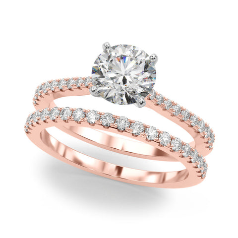 Rose gold Round Cut Solitaire Diamond Engagement Ring with Pave Band and Four-Prong Setting