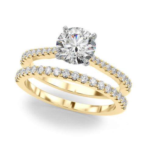 Yellow gold Heart Cut Solitaire Diamond Engagement Ring with Pave Band and Four-Prong Setting