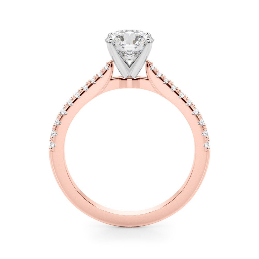 Rose gold Round Cut Solitaire Diamond Engagement Ring with Pave Band and Four-Prong Setting