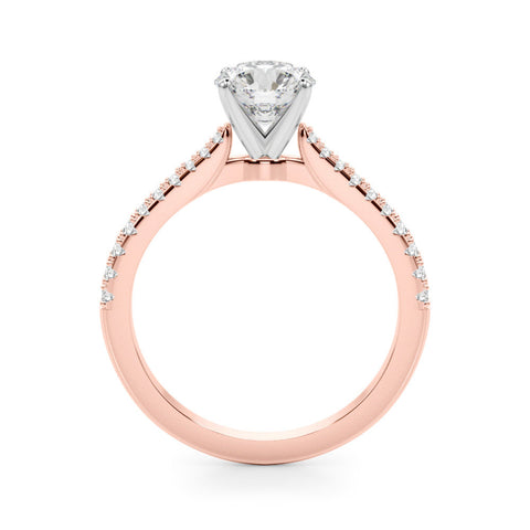 Rose gold Round Cut Solitaire Diamond Engagement Ring with Pave Band and Four-Prong Setting