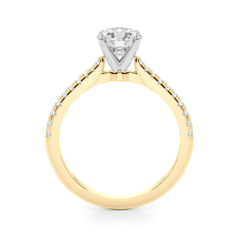 Yellow gold Heart Cut Solitaire Diamond Engagement Ring with Pave Band and Four-Prong Setting