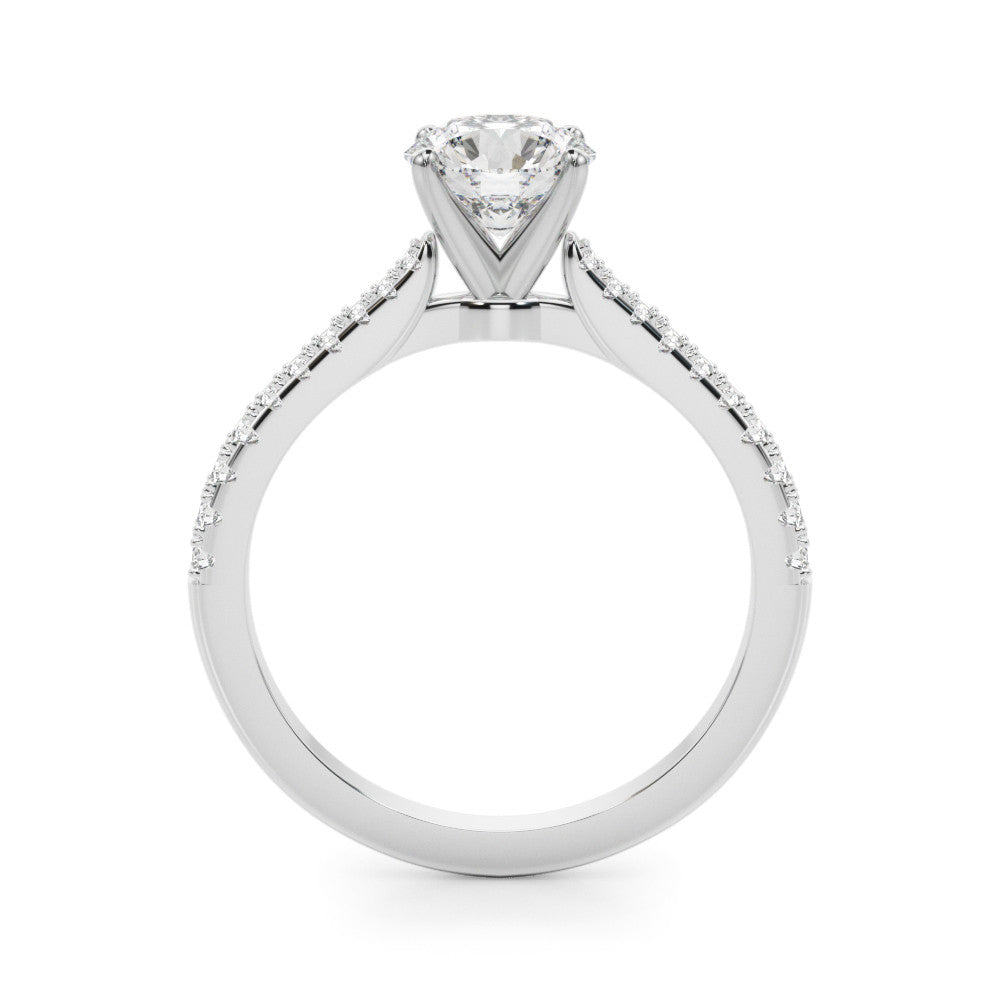 White gold Heart Cut Solitaire Diamond Engagement Ring with Pave Band and Four-Prong Setting