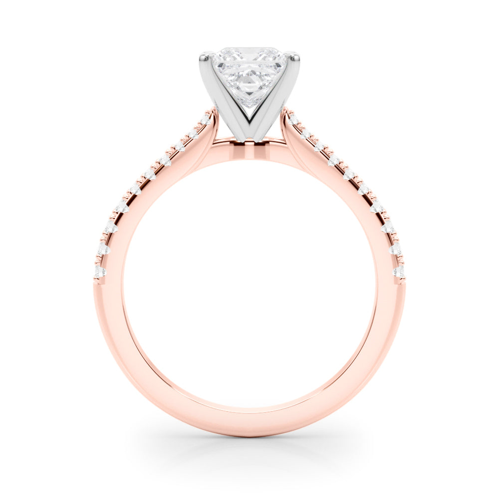 Rose gold Princess Cut Solitaire Diamond Engagement Ring with Pave Band and Four-Prong Setting