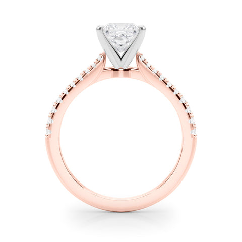 Rose gold Princess Cut Solitaire Diamond Engagement Ring with Pave Band and Four-Prong Setting