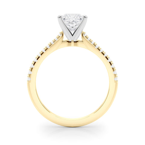 Yellow gold Princess Cut Solitaire Diamond Engagement Ring with Pave Band and Four-Prong Setting