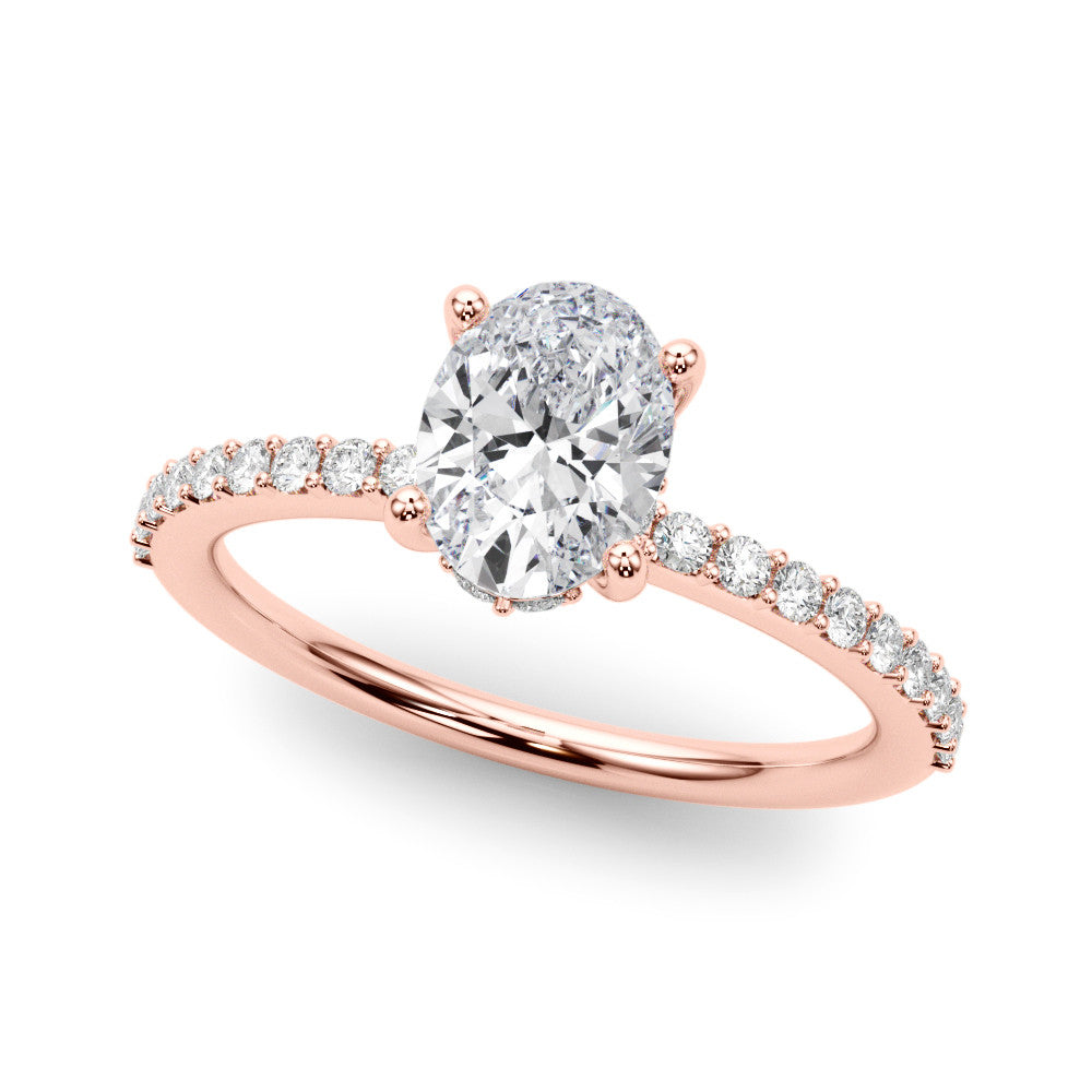 Rose gold Oval Cut Diamond Pavé Band with Four-Prong Setting