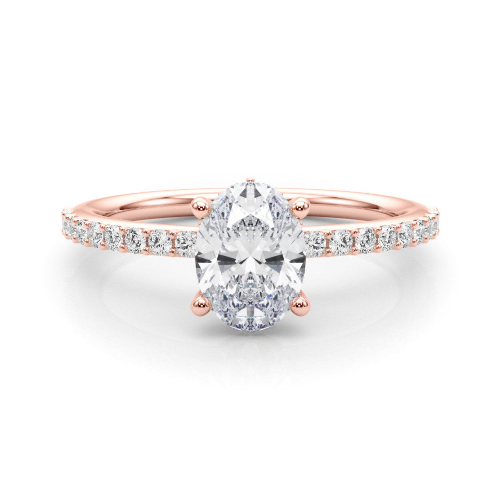 Rose gold Oval Cut Diamond Pavé Band with Four-Prong Setting