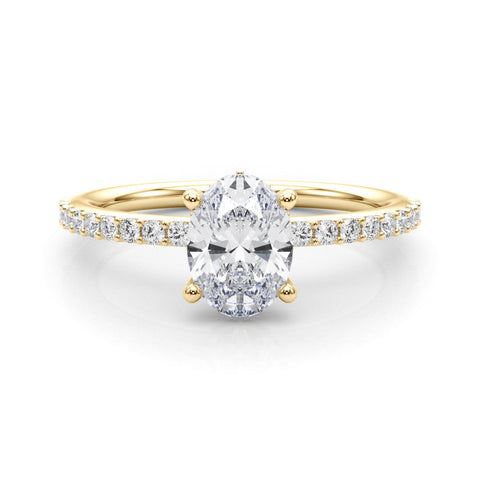 Yellow gold Oval Cut Diamond Pavé Band with Four-Prong Setting