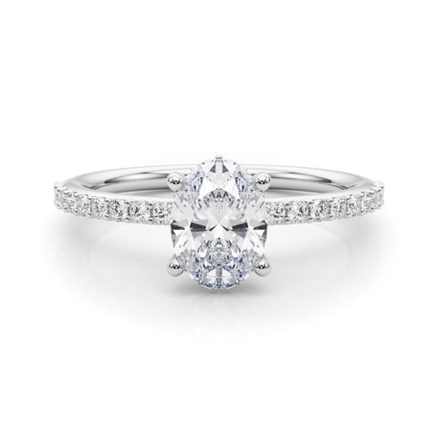White gold Oval Cut Diamond Pavé Band with Four-Prong Setting