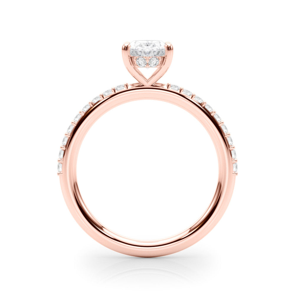 Rose gold Oval Cut Diamond Pavé Band with Four-Prong Setting