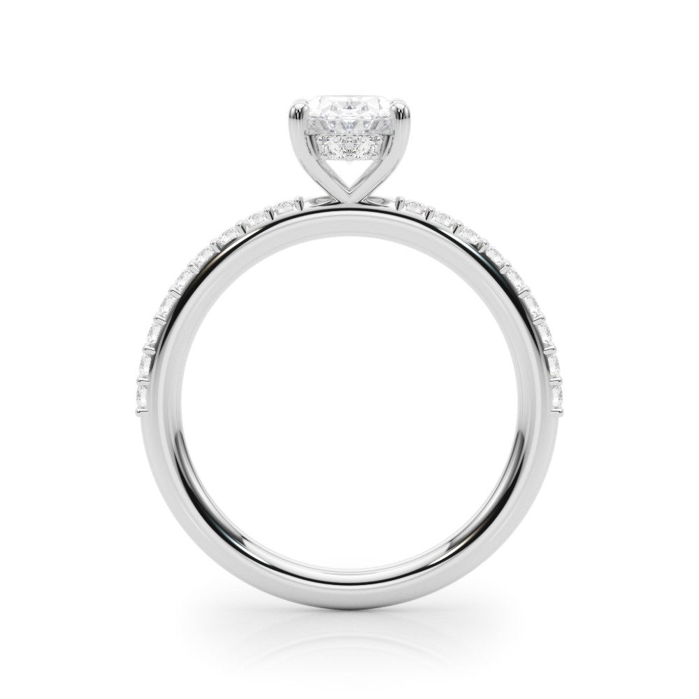 Silver Oval Cut Diamond Pavé Band with Four-Prong Setting