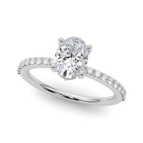 White gold Oval Cut Diamond Pavé Band with Four-Prong Setting