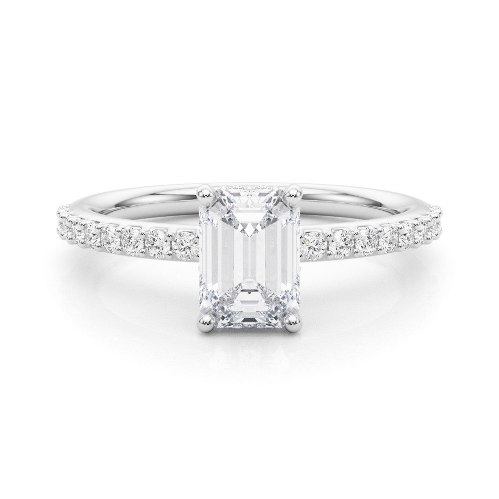 Silver Round Cut Diamond Pavé Band Ring with Four-Prong Setting