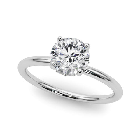 Silver Round Solitaire Diamond Ring with a Classic Band and Four-Prong Setting