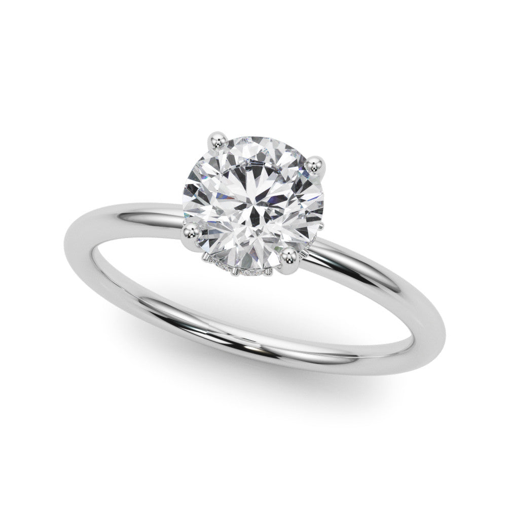 Platinum Round Solitaire Diamond Ring with a Classic Band and Four-Prong Setting