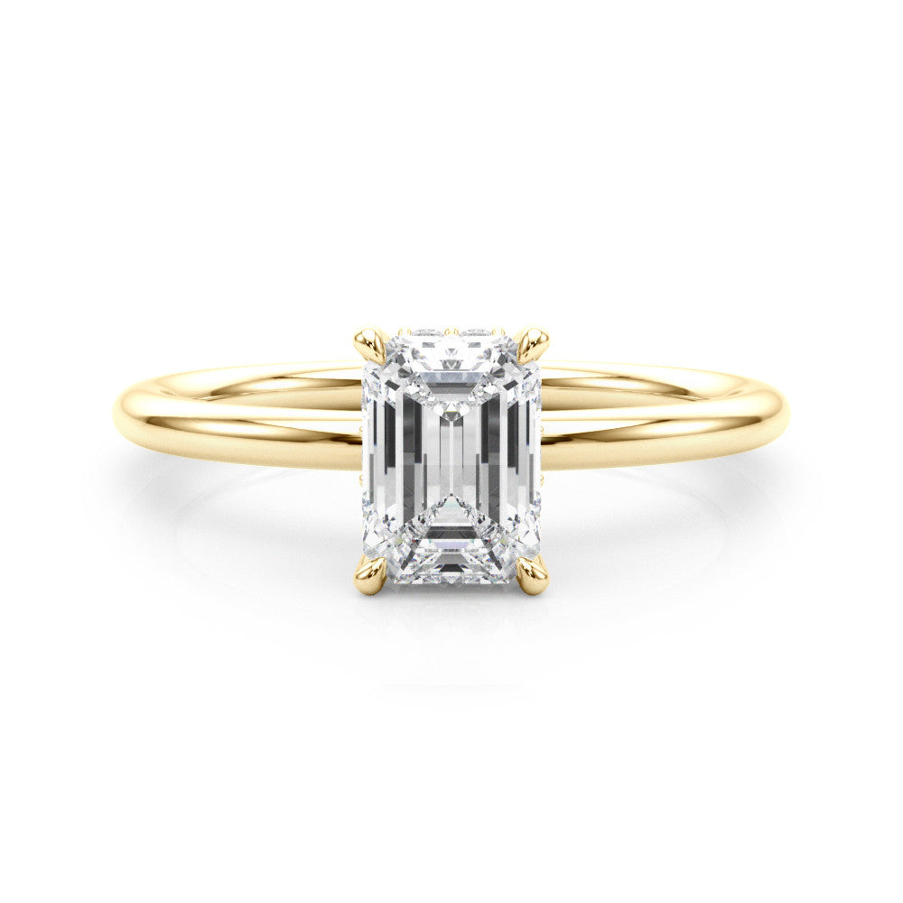 Yellow gold Round Cut Solitaire Ring with Thin Band and Four-Prong Setting