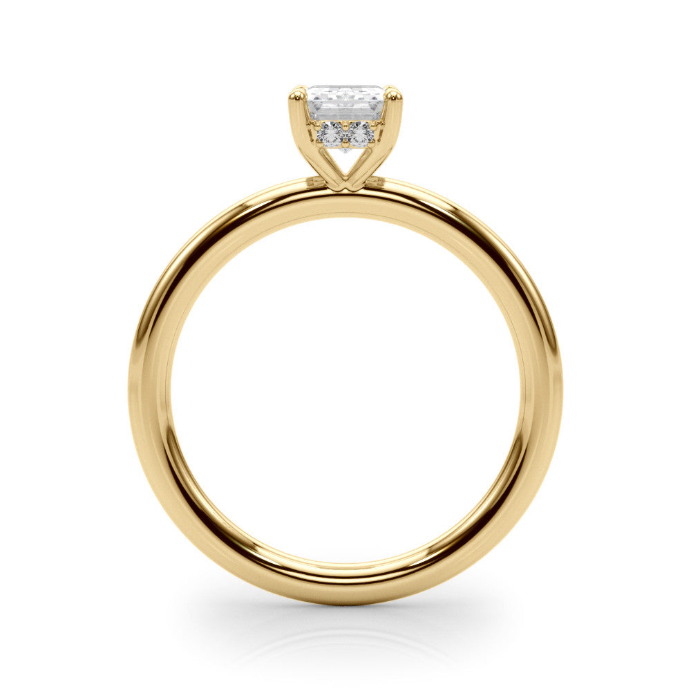 Yellow gold Cushion Cut Solitaire Ring with Thin Band and Four-Prong Setting