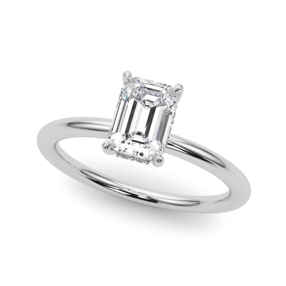 White gold Cushion Cut Solitaire Ring with Thin Band and Four-Prong Setting