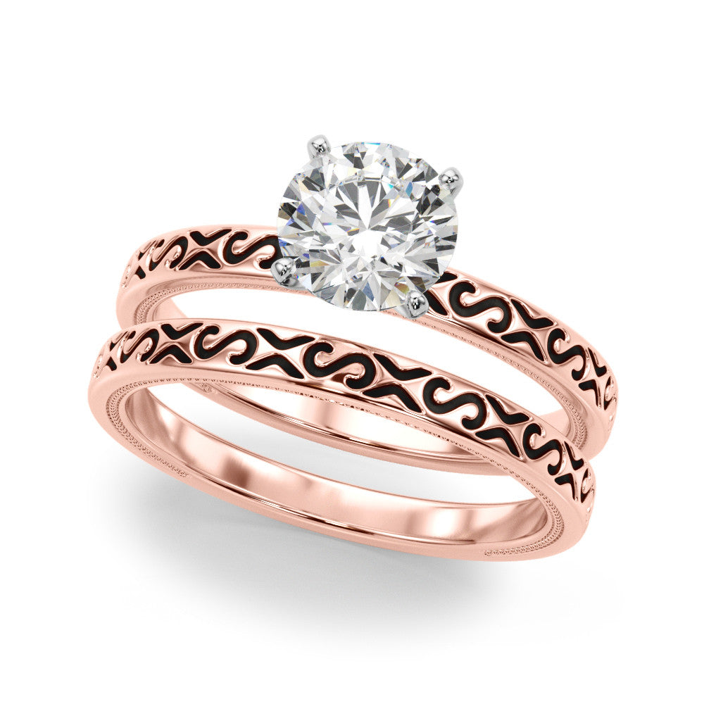 Rose gold Heart Solitaire Engagement Ring with Scrollwork Band and Four-Prong Setting