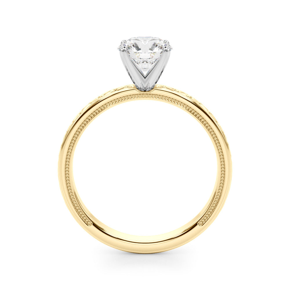 Yellow gold Heart Solitaire Engagement Ring with Scrollwork Band and Four-Prong Setting
