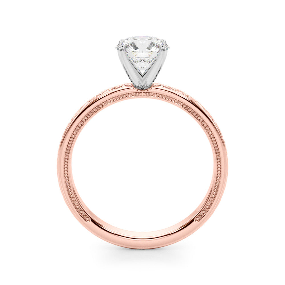Rose gold Heart Solitaire Engagement Ring with Scrollwork Band and Four-Prong Setting