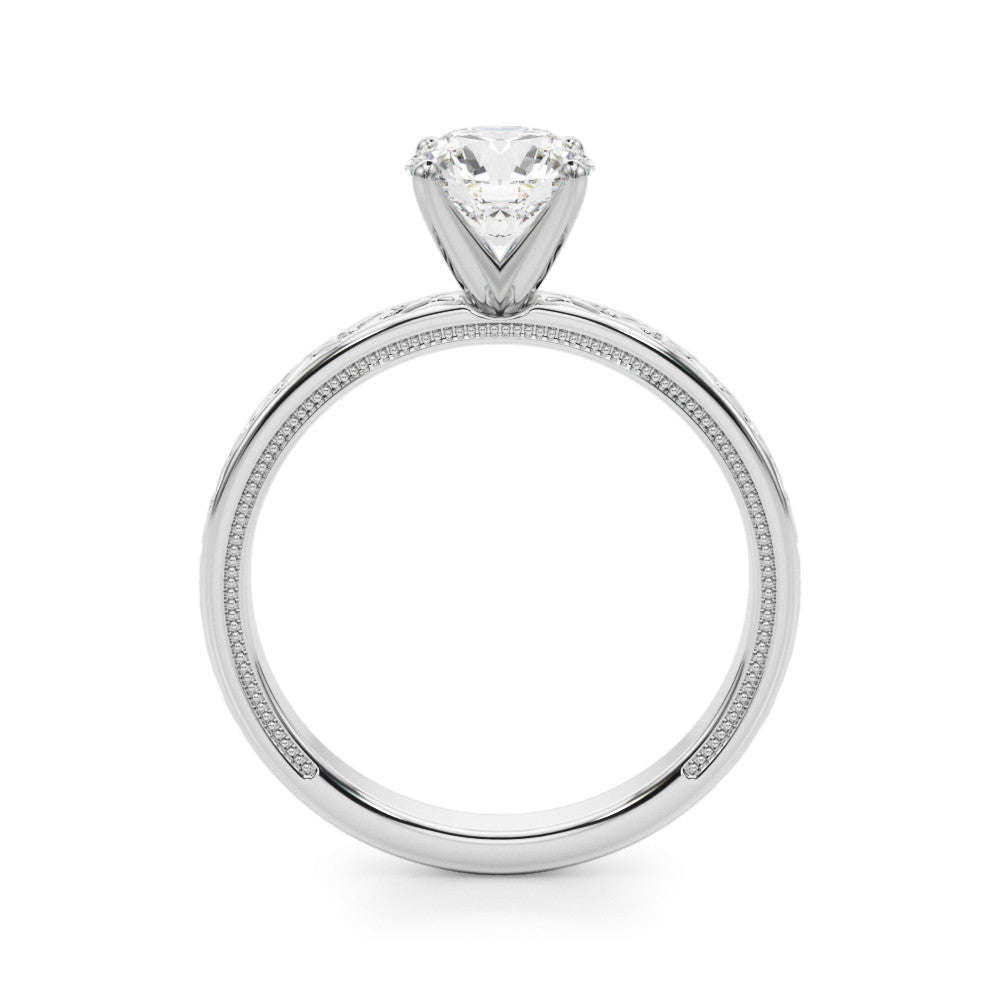 Silver Heart Solitaire Engagement Ring with Scrollwork Band and Four-Prong Setting