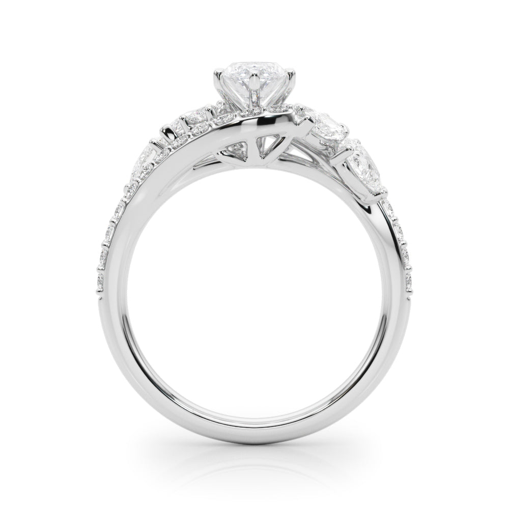 Silver Marquise Diamond Halo Ring with Marquise and Pavé Band in Prong Setting