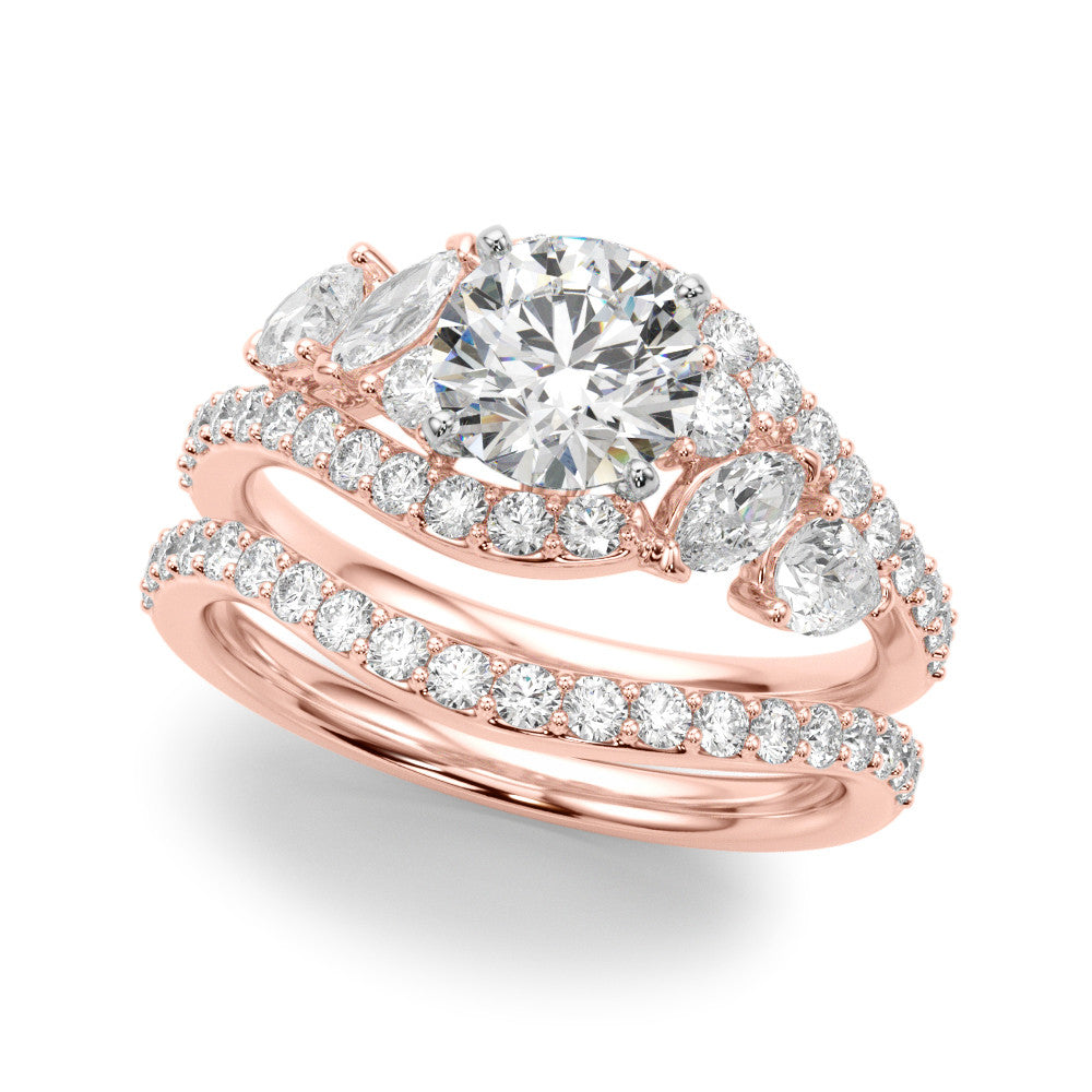 Rose gold Heart Diamond Halo Ring with Marquise and Pavé Band in Prong Setting