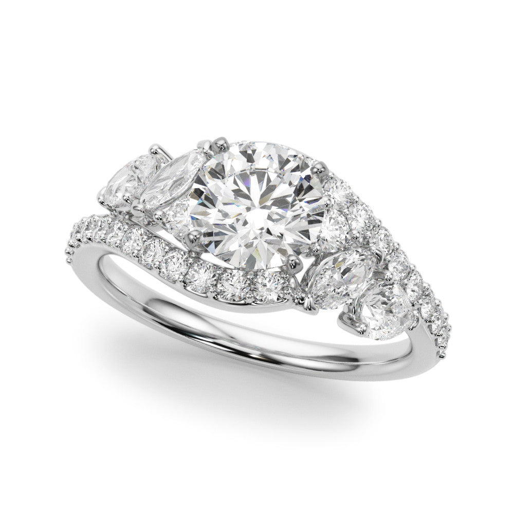 White gold Heart Diamond Halo Ring with Marquise and Pavé Band in Prong Setting