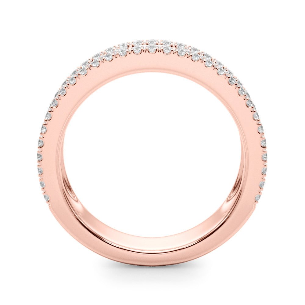 Rose gold Pave Round and Baguette Diamond Eternity Band with Channel and Prong Setting