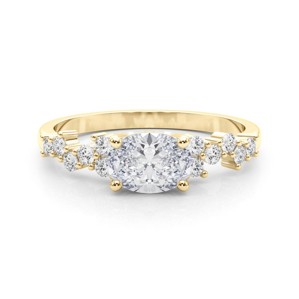Yellow gold Oval Diamond Cluster Pavé Band with Four-Prong Setting