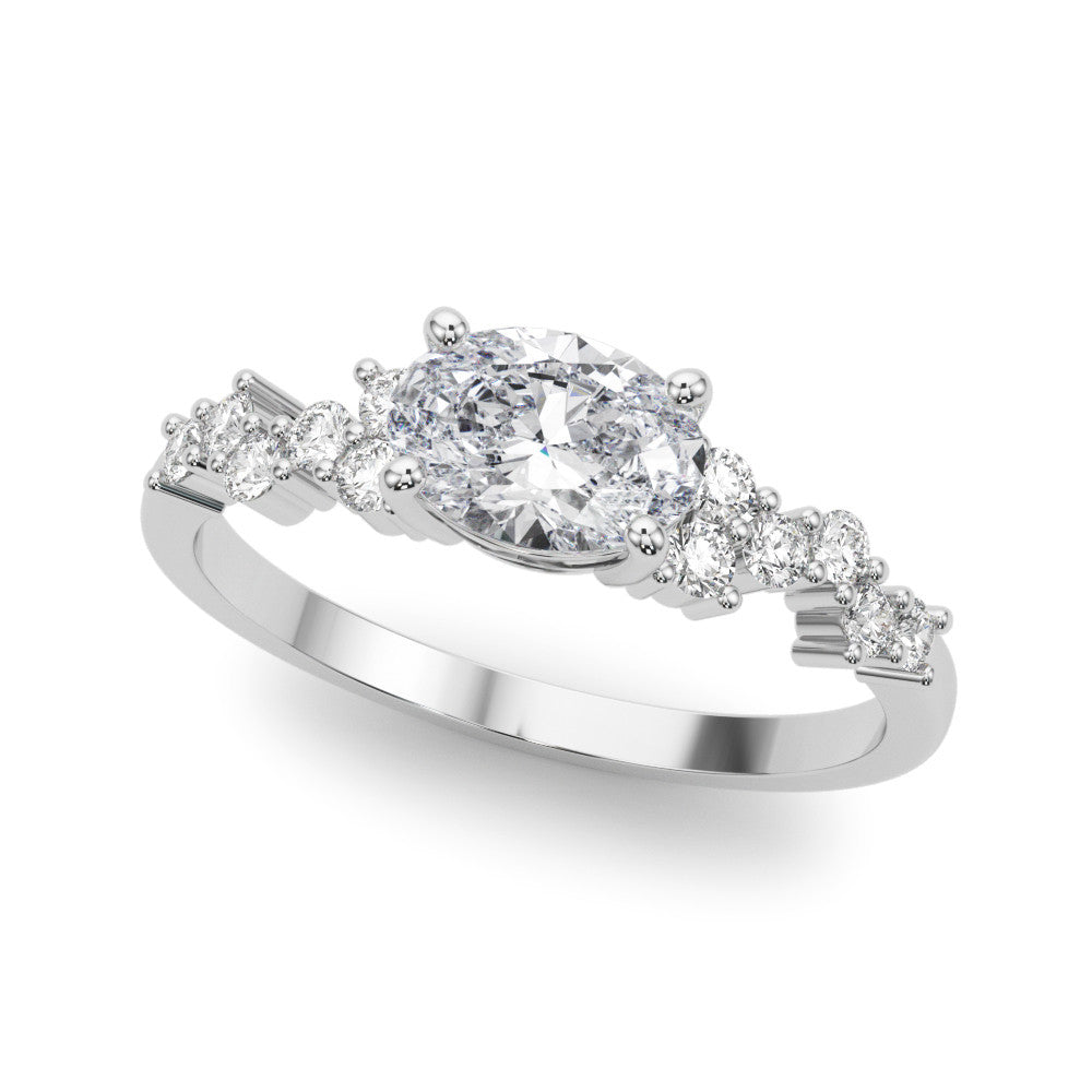Silver Oval Diamond Cluster Pavé Band with Four-Prong Setting