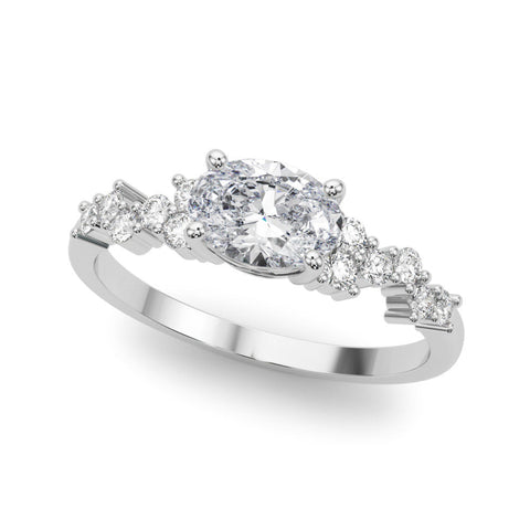 Platinum Oval Diamond Cluster Pavé Band with Four-Prong Setting