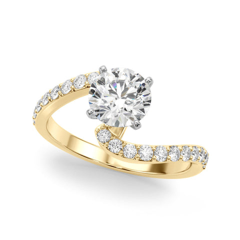Yellow gold Cushion Solitaire Twist Band with Pave Set Diamonds and Four-Prong Setting