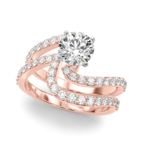 Rose gold Cushion Solitaire Twist Band with Pave Set Diamonds and Four-Prong Setting