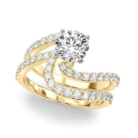 Yellow gold Cushion Solitaire Twist Band with Pave Set Diamonds and Four-Prong Setting