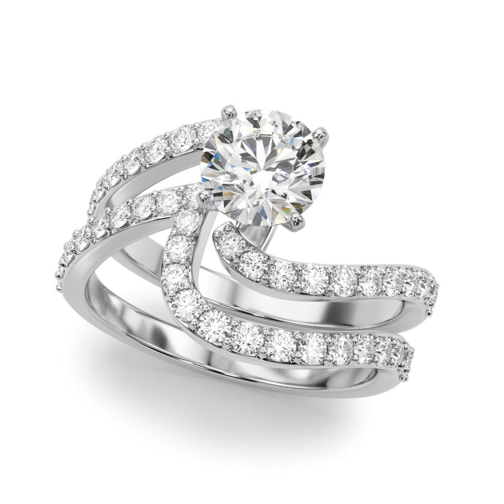 Silver Heart Solitaire Twist Band with Pave Set Diamonds and Four-Prong Setting