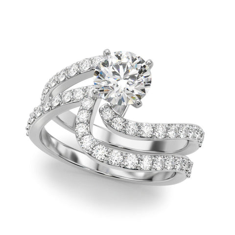 Silver Heart Solitaire Twist Band with Pave Set Diamonds and Four-Prong Setting