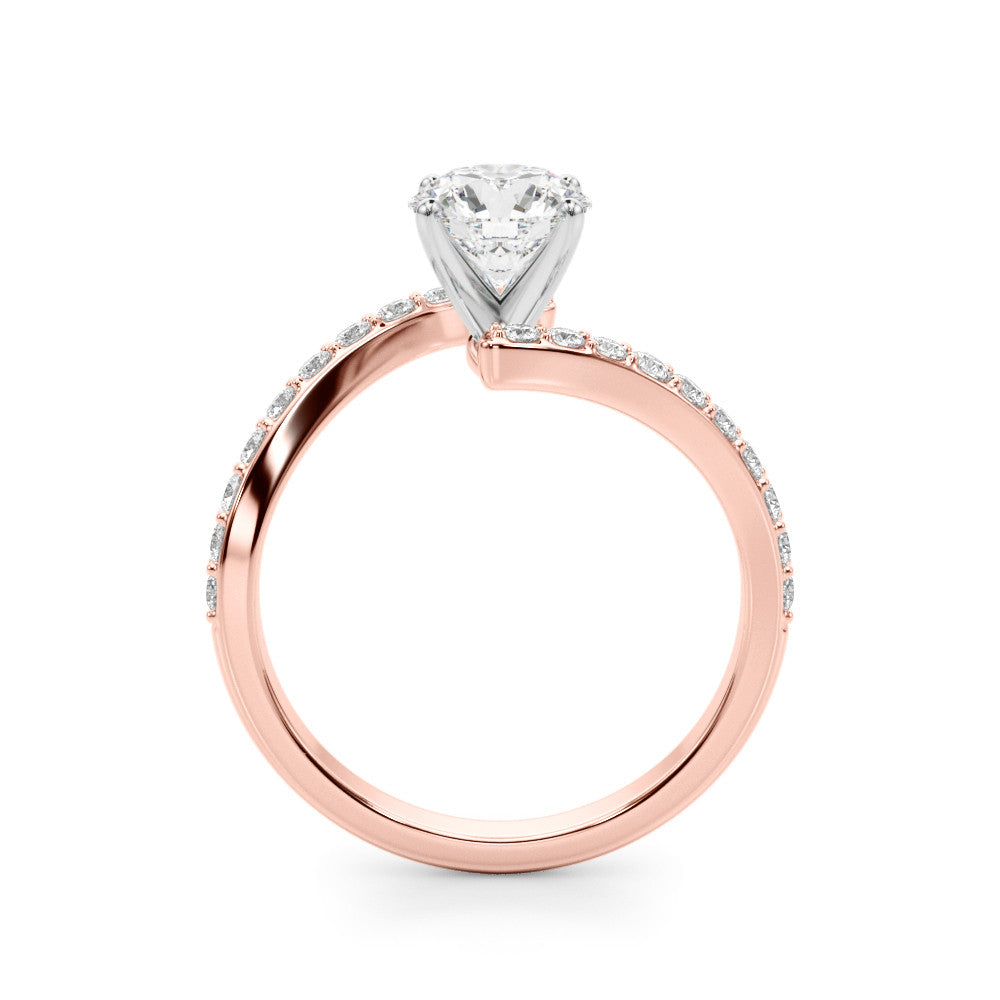 Rose gold Cushion Solitaire Twist Band with Pave Set Diamonds and Four-Prong Setting