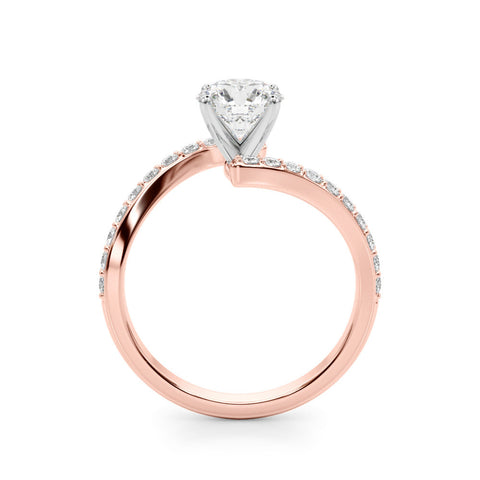 Rose gold Cushion Solitaire Twist Band with Pave Set Diamonds and Four-Prong Setting