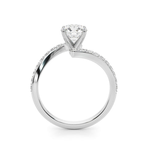 Silver Cushion Solitaire Twist Band with Pave Set Diamonds and Four-Prong Setting